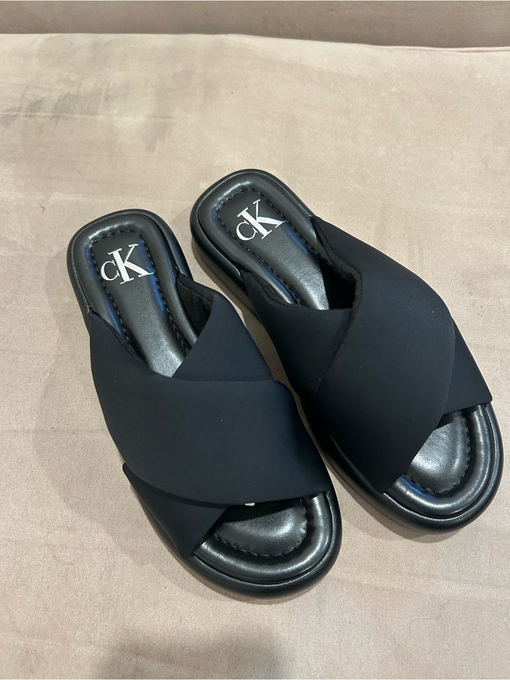 Calvin Klein Black Crisscross Slide Mules